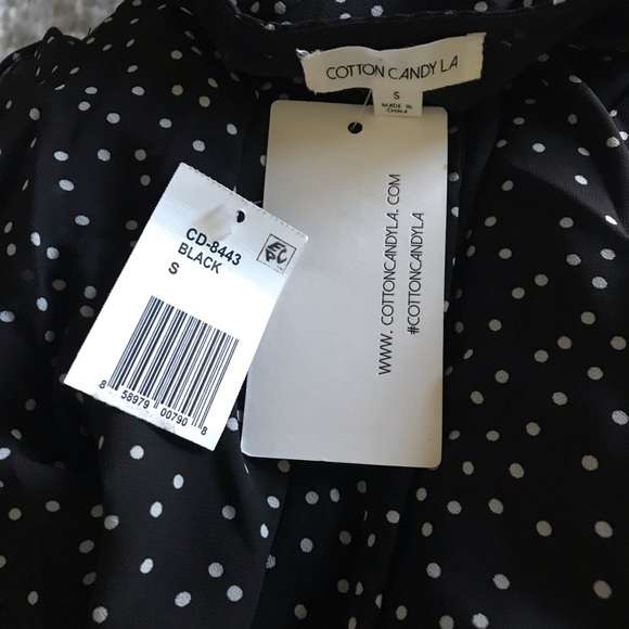 Cotton Candy Polka Dot Black V Neck Party Dress - Picture 5 of 5
